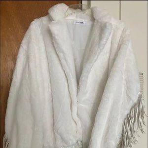 White faux fur fringe fleece jacket